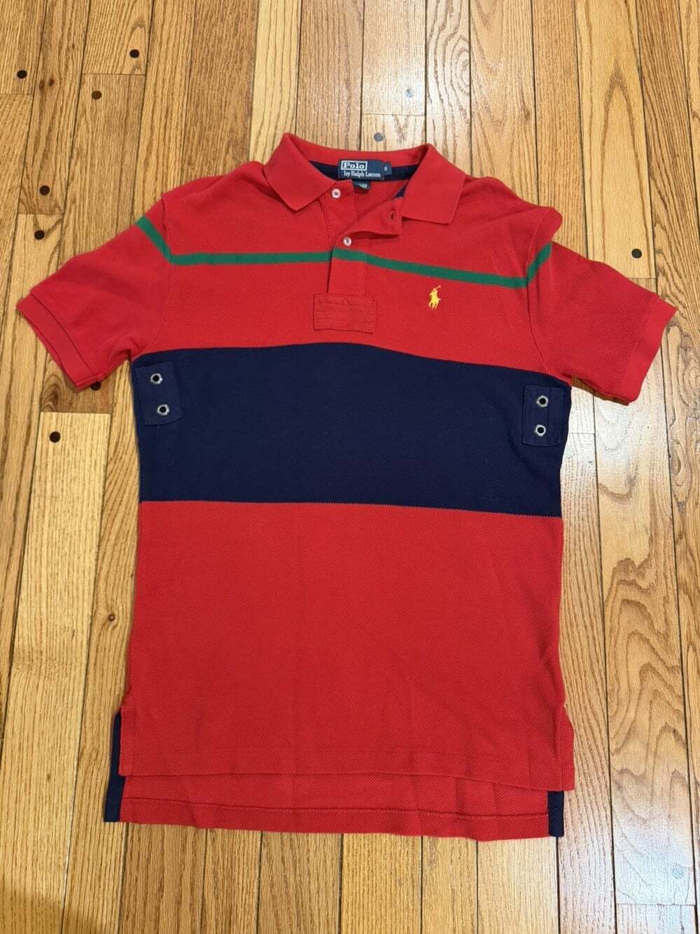 Polo Ralph Lauren Men’s Small Red Navy Green Colorblock Pique Polo Shirt